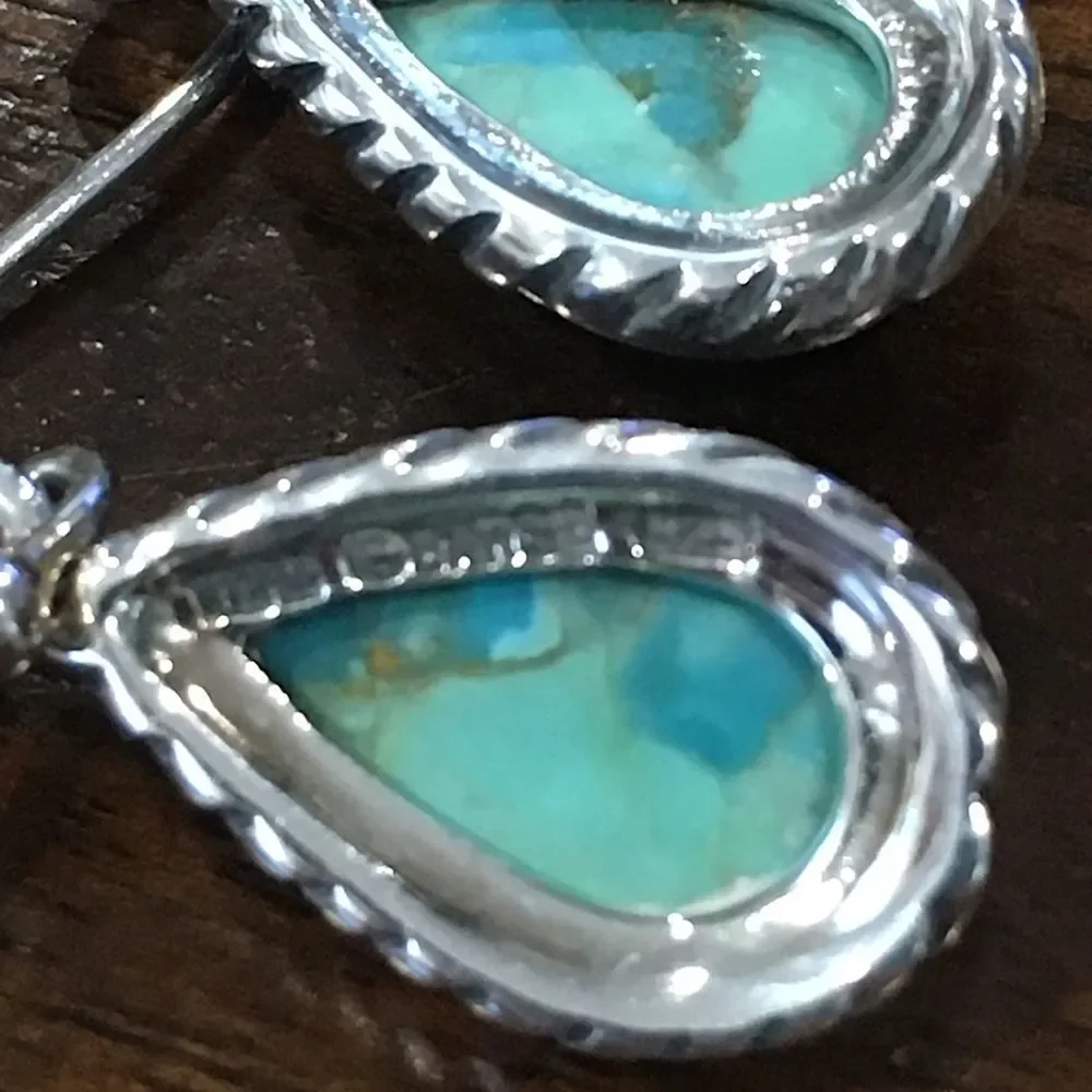 BARSE Turquoise Sterling Silver Drop Earrings with Rope Trim - Picture 4 of 6